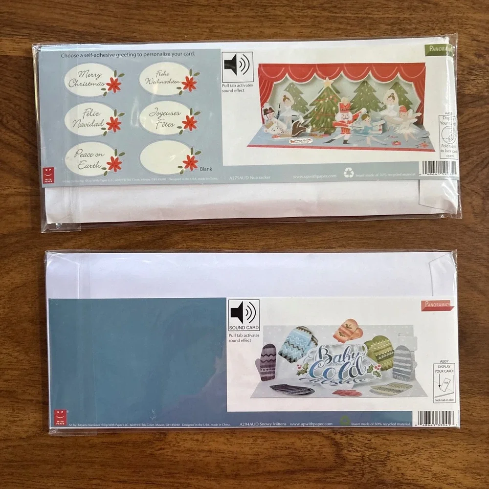 2‎ Up With Paper Christmas Greeting Cards Nutcracker Snowy Mittens Sound
